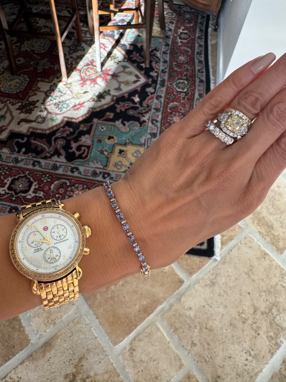 Gorgeous 7CTW Natural Tanzanite Diamond Tennis Bracelet 14K Yellow Gold 7.8g 7” - Picture 4 of 16